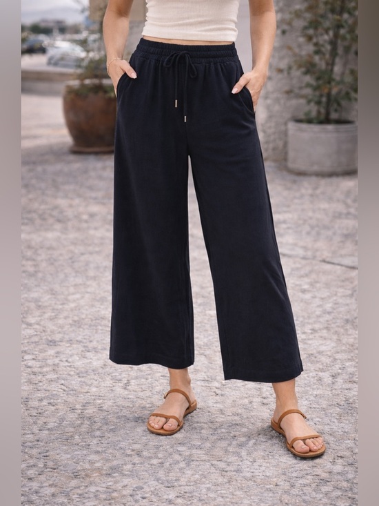 Zara Pants - Zara Black Wide Leg Cropped Pants XL | High Waist Elastic Casual Chic